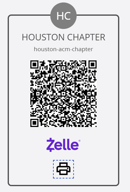 Zelle QR code — scan with your banking app to pay Houston ACM Chapter